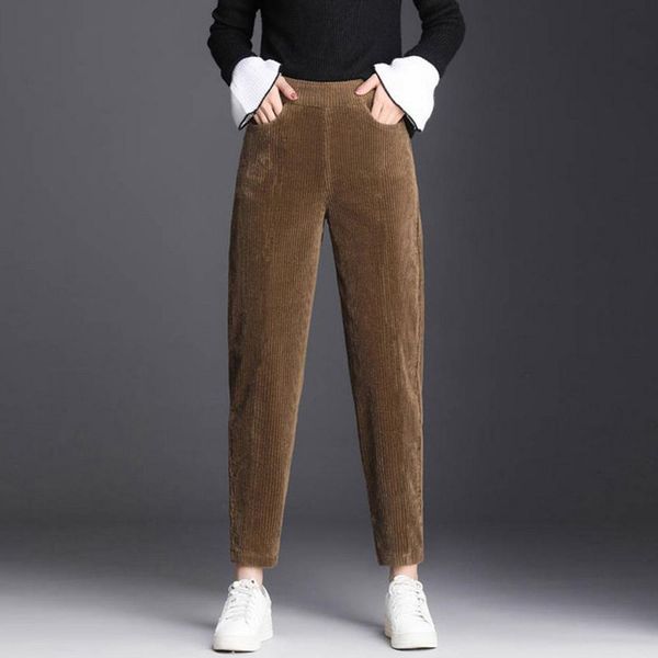 

new women's harem pants 2019 autumn winter warm corduroy high waist pants plus size casual pants vintage loose trousers female, Black;white
