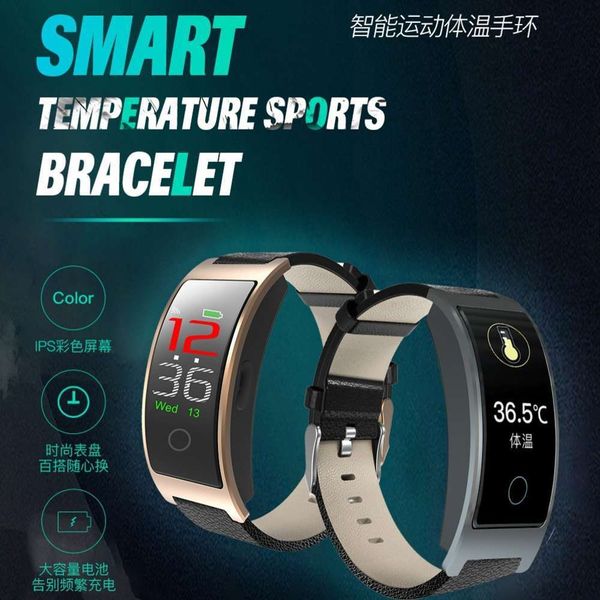 

ck11c smart bracelet temperature monitoring heart rate oxygen blood prsure aluminum alloy case leather strap ip67 waterpr