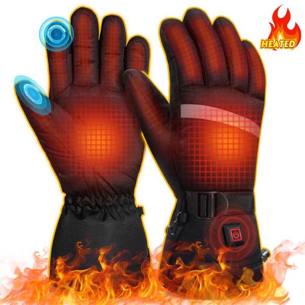 

ski gloves movto3 levels battery-operated heated winter hand finger warmer for skiing cycling riding size (black and gr
