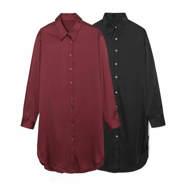 

2021 new streetwear women solid satin button shirts fashion ladies long loose elegant female chic turn down collar blouses 9lqa, White