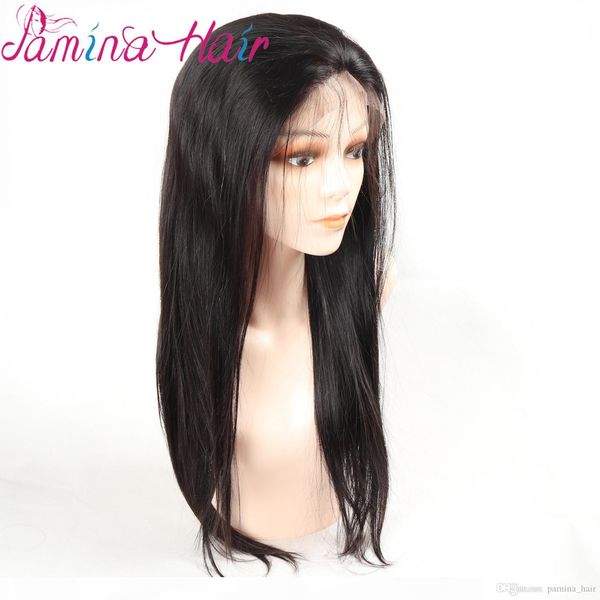 

raw hair suppliers 100 human hair wigs with bangs pre plucked long brazilian silky straight hair weave lace front wig, Black;brown