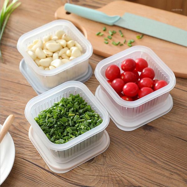 

new square drain transparent storage box refrigerator fridge storage box garlic onion container household kitchen boxes1