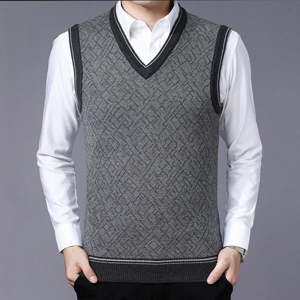 

spring and autumn waistcoat middle aged business trend sweater men's v-neck jacket dad's, Black;white