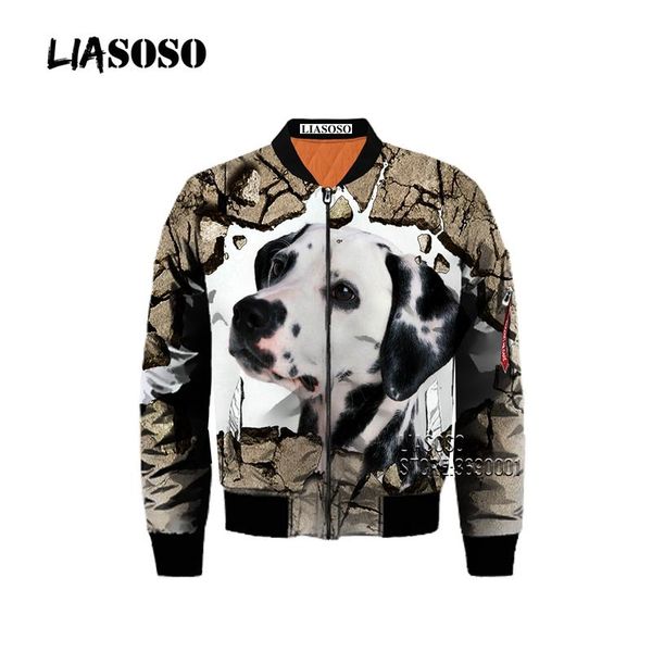 

liasoso funny animal dogs cracked wall 3d print men winter thick bomber jacket flight jacket coat punk style retro, Black;brown