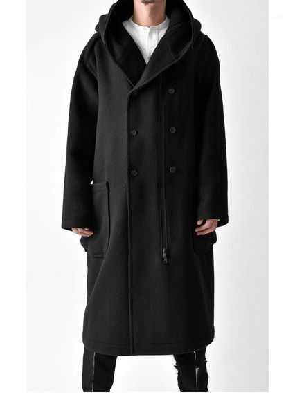 

vintage wool circle tweed drop-shoulder long coat men's silhouette1, Black