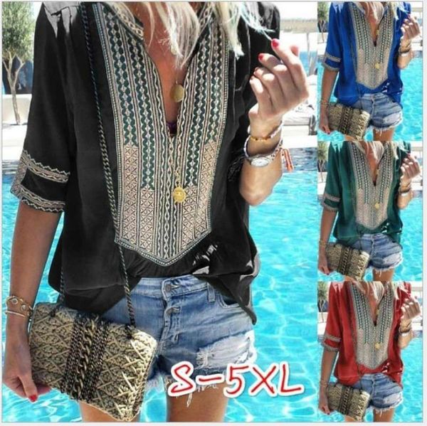 

v-neck 2019 women's new ethnic casual stripe large t-shirt, Black;gray