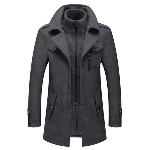 

men's wool & blends men coats autumn winter solid color cold resistant woolen overcoat double collar casual trench coat male, Black