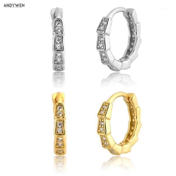 

andywen 925 sterling silver 9.4mm huggies hoop 2020 rock punk circle cz zircon loops 2020 piercing ohrringe pendiente jewelry1, Golden;silver