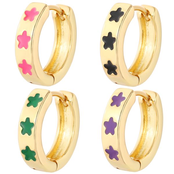 

boho star flower hoop earrings trendy piercing ear rings real gold plated korean earrings female korean new fashion jewelry, Golden;silver