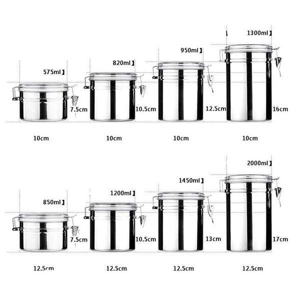 

4pcs stainless steel storage tank with lid anti-leakage sealed coffee jars metal container