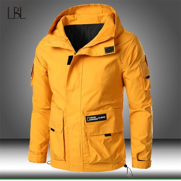 

jacket men zipper winter spring autumn casual solid hooded jackets men's outwear slim fit cargo bomber coats male windbreaker 201218, Black;brown