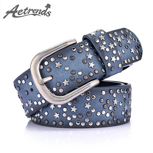 

aetrends] star dots decoration leather belt women vintage punk style waist strap belts for jeans pants d-0071, Black;brown