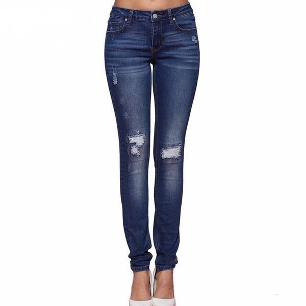 

fashion high waisted jeans with holes, Blue