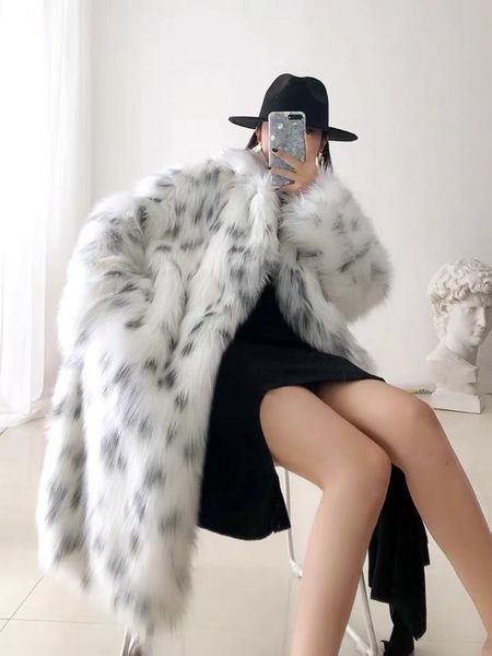 

ladies fur coat imitation fur coat black spot leopard print suit long european and american plus-size winter warm jacket