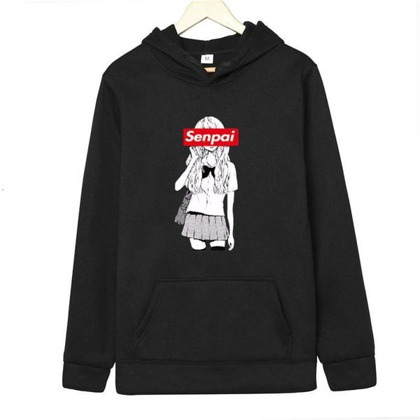 

winter men's senpai anime girl nerdy design print fleece hoodies sweatshirts autumn funny black hoody man winter clothes