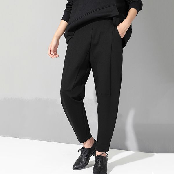 

[eam] new spring autumn high elastic waist black loose patchwork split joint brief pants women trousers fashion tide jq013 201112, Black;white