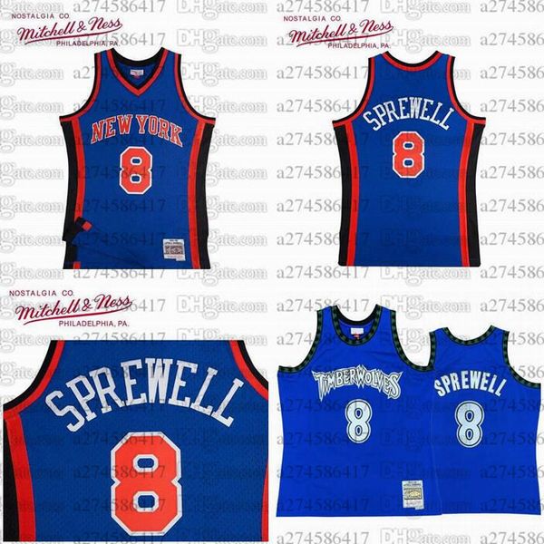 

men women youth basketball new york knicks 8 latrell sprewell 1998-99 hardwoods classics retro jersey, Black;red