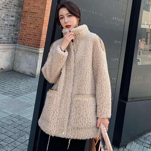

women's fur & faux unua amo winter fleece jacket female thick warm fluff overcoat 2021 fashion lambswool coat women yy088a, Black