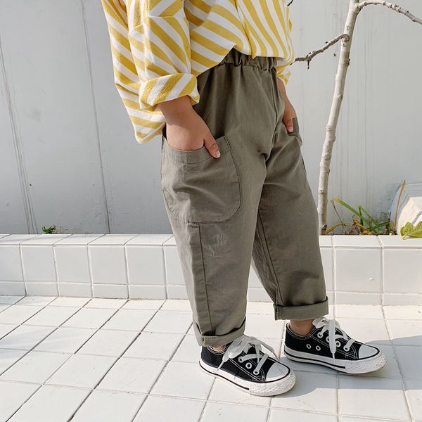 

boys girls 4 colors all-match casual cargo pants kids cotton solid color trousers y200704, Blue