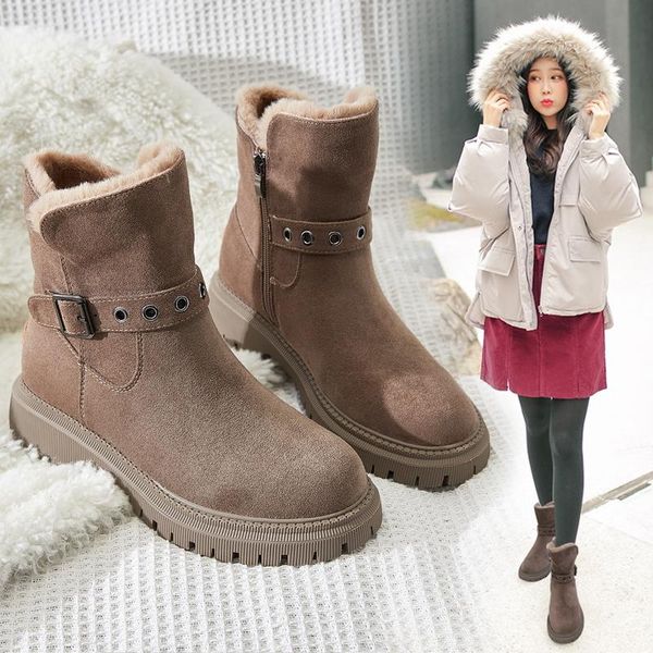 

boots winter snow warm fur shoes 2021 women platform ankle botas mujer b351, Black