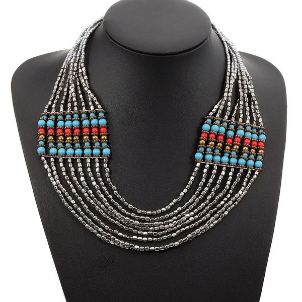 

chains all seasons ethnic women chic bohemian trendy seed beads layered choker necklace fashion wedding bridal jewelry, Silver