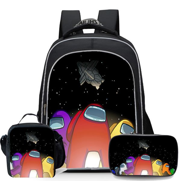 

3pcs/set among us 3d games men women backpack lunch bag hip hop students teenage boys girls schoolbag travel bag pencil case