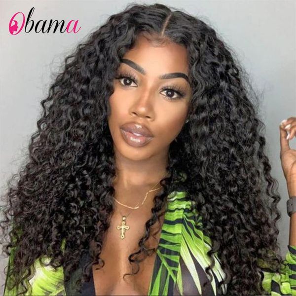 

lace wigs deep wave malaysia curly closure human hair for black women 4x4 preplucked 180%density wig, Black;brown