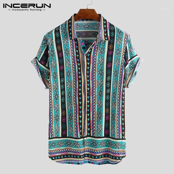 

men's casual shirts incerun printed men shirt lapel short sleeve breathable ethnic summer camisa streetwear hawaiian s-5xl1, White;black