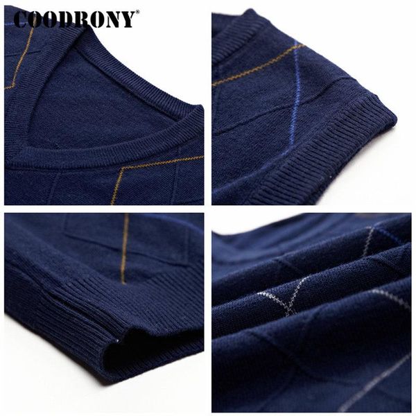 

coodrony casual argyle v neck sleeveless vest men clothes 2020 autumn winter new arrival knitted cashmere wool sweater vest 8174 jllmdt, White;black