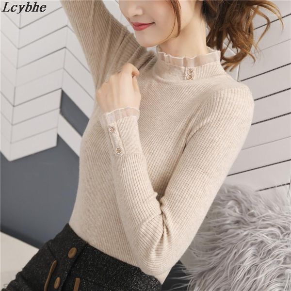 

959340 new button lace bottoming sweater 2020md1, White;black