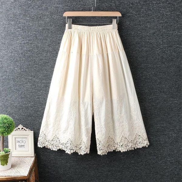 

hollow out lace patchwork embroidery vintage wide leg cotton pants 2020 spring drop shipping good quality, Black;white