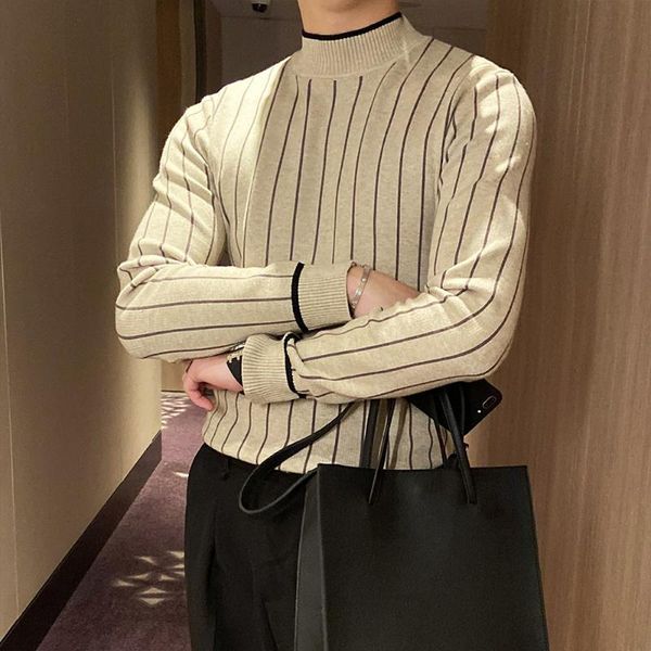 

2020 новый стиль мужской свитер с длинным рукавом осенью и зимняя водолазка свитер модный полосатый дна, White;black