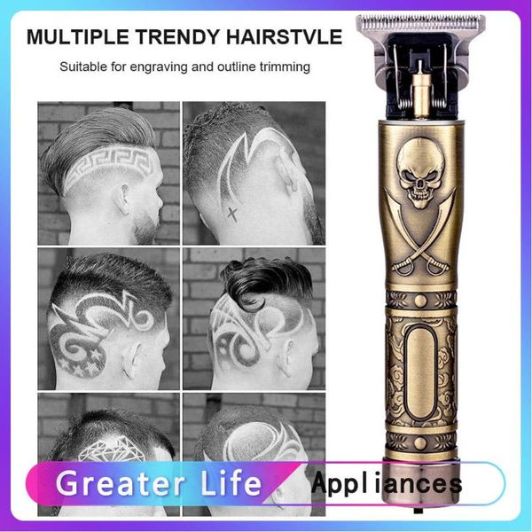 

skull carved hair trimmer cordless shaver electric rechargeable hair clipper men haircut machine barber edge pivot motor