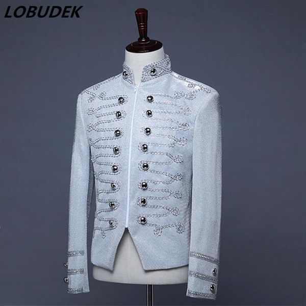 

men's jackets nightclub men drummer embroidery jacket fashion stand collar double button zipper male singer stage performance uniform, Black;brown