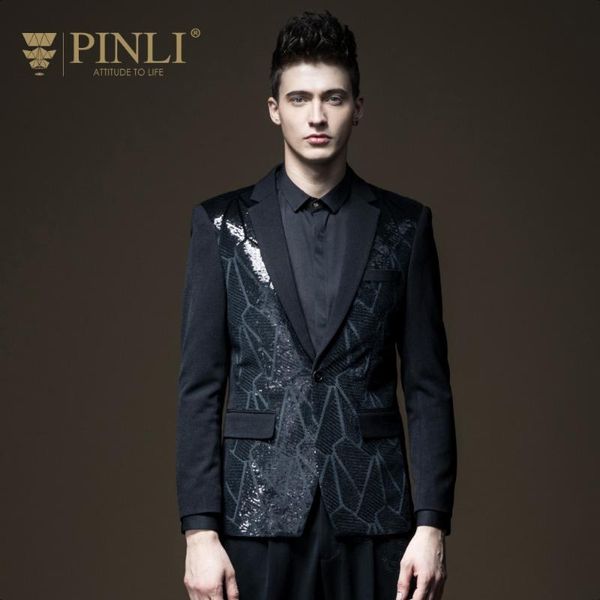 

new fashion casual men's male autumn spring slim single black suit western jacket autumn sequins blazer b173406356, White;black