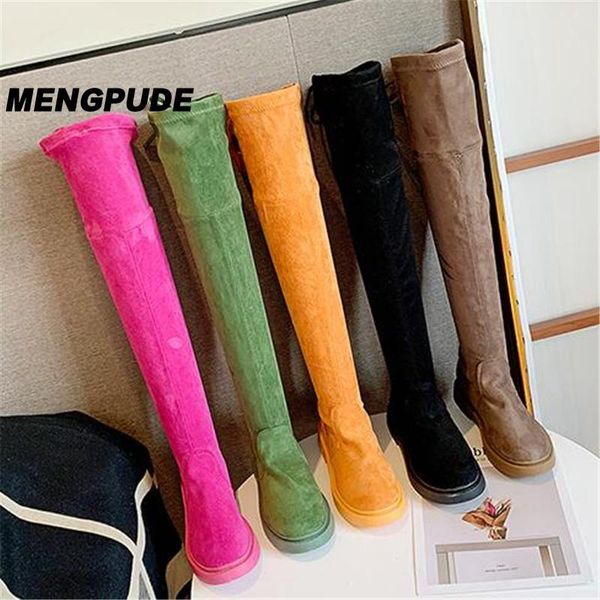 

mpd autumn winter boots women long slim over the knee high boots elastic booties flats fashion shoes womanthigh high, Black
