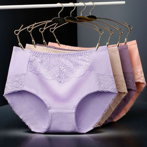 

new cotton underwear solid color large lace women's and breathable hip lifting high waist briefs, Black;white