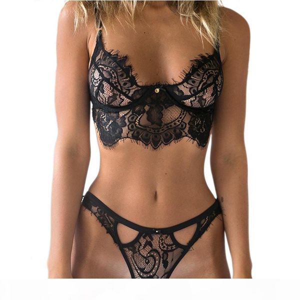

qualitywomen deep v back lace bralette set transparent trim straps bra push up cup beauty decor lingerie suit 2020 new arrival, Red;black