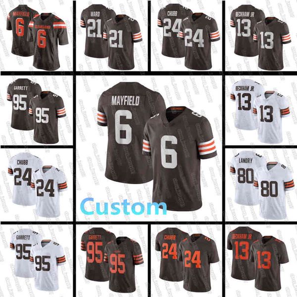 

cleveland browns custom 6 baker mayfield odell beckham jr jerseys nick chubb jarvis landry jersey denzel ward myles garrett jersey, Black;red