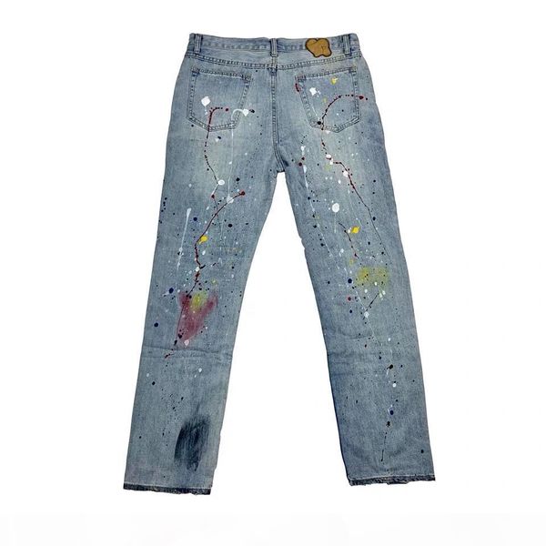

mens designer jeans number (n) ine splash ink washed retro destroyed jeans sicko jeans high street fashion denim pants, Blue