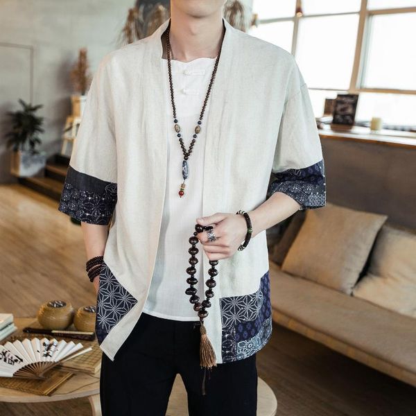 

chinese gonfu 80s style half sleeve casual streetwear men jacket kimono men coat man linen kimono jackets brand clothes, Black;brown