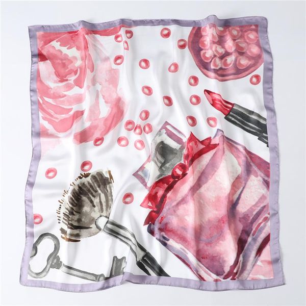 

summer silk scarf for women designer print square neck scarves hair band tie shawls and wraps foulard lady neckerchief bandana wmtlcd, Blue;gray