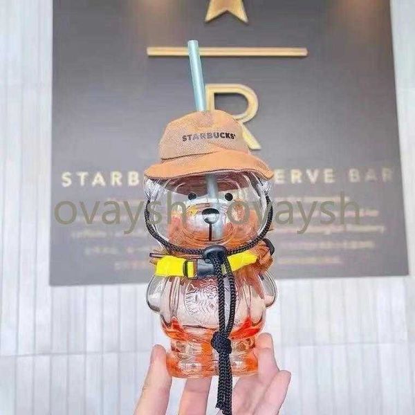 

2021 starbucks limited edition mugs 420ml summer camping bear glass straw