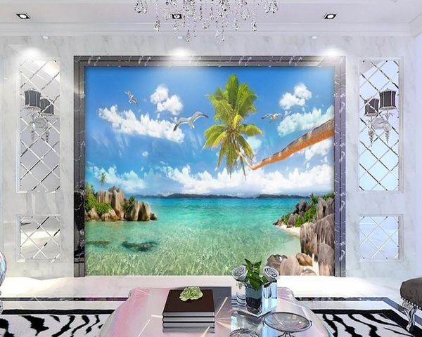 

wallpapers custom 3d wallpaper hd coco seascape landscape mediterranean hawaii tv background wall living room bedroom mural