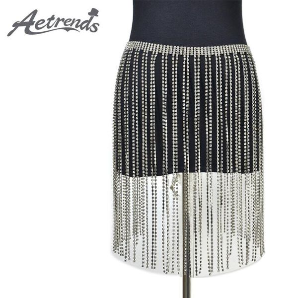 

belts [aetrends] waist chain exaggerated super flash beach bikini body with full of diamonds tassel belt d-0130, Black;brown