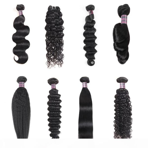 

3 bundles 8-38 inch deep loose brazilian human hair bundles yaki straight deep curly body water wave straight color virgin hair extensions, Black