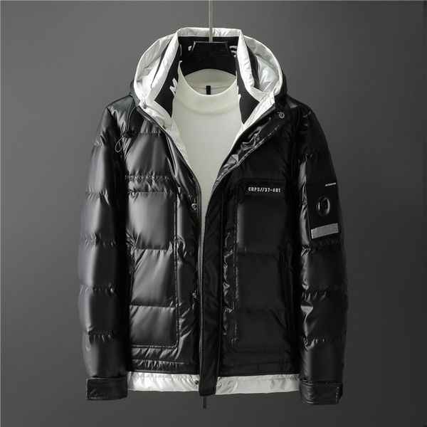 

2020 мужская куртка ветровка толщиной теплой писем с капюшоном вышивка вскользь мода зима с капюшоном вниз куртка повседневная модная черная, Black