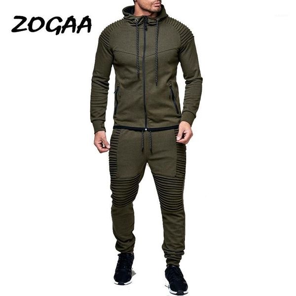 

zogaa 2 pieces sets tracksuit men new brand autumn winter hooded sweatshirt +drawstring pants male stripe pure color hoodies1, Gray