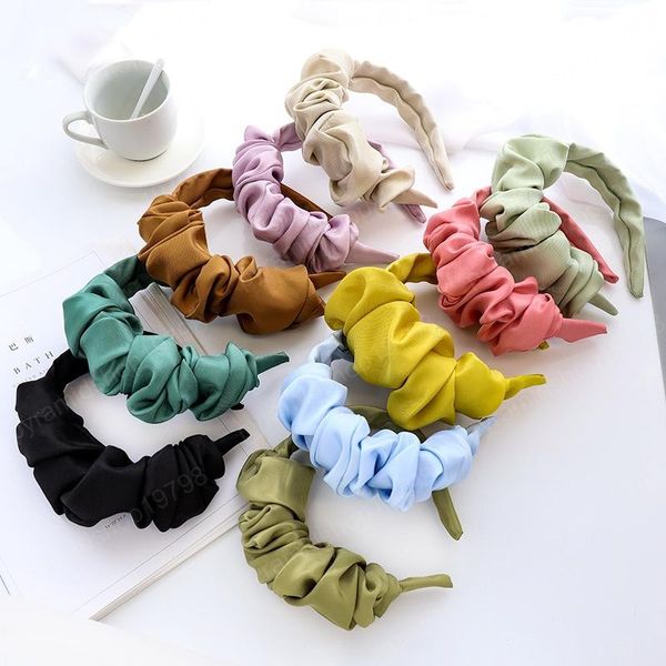 

2021 new women hair bands jewelry 10 colors fashion creative ruffle folds headband autumn winter hair hoop headwear for girls, Slivery;white