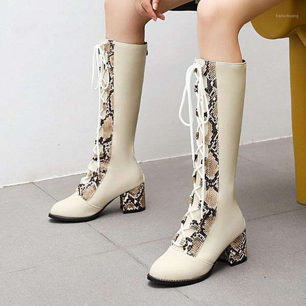 

big size 34-43 autumn new high-women boots lace boots fashion girl's leather women snake pattern1, Black